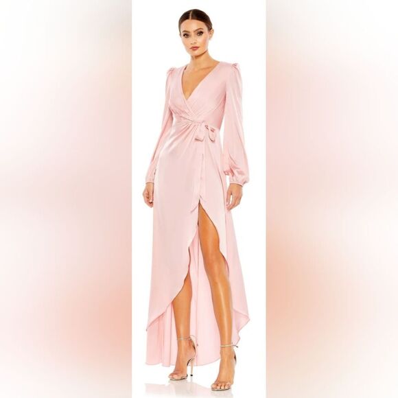 Mac Duggal Dresses & Skirts - Mac Duggal DRAPED FAUX WRAP PUFF LONG SLEEVE GOWN NWT size 10 Rose Pink (55624)